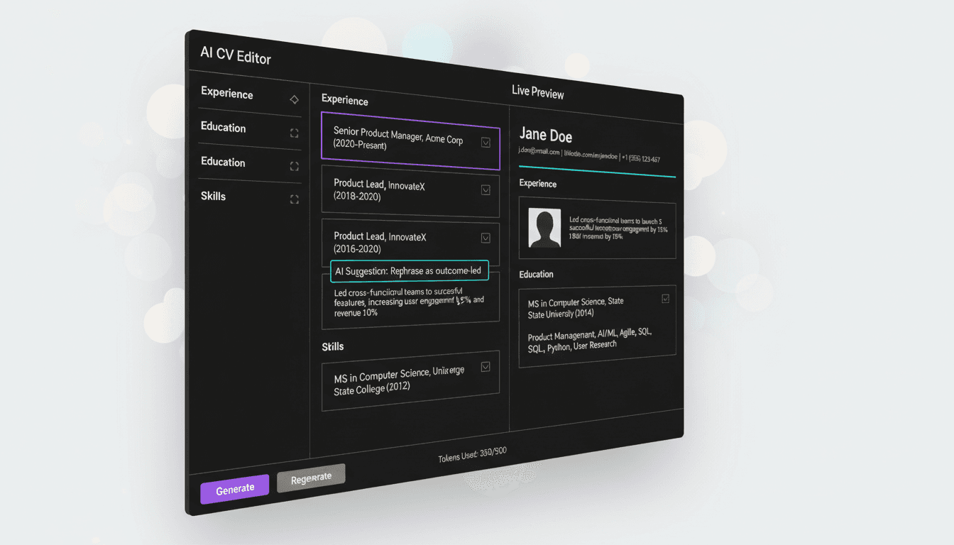 ApplyFlow AI CV editor with live preview