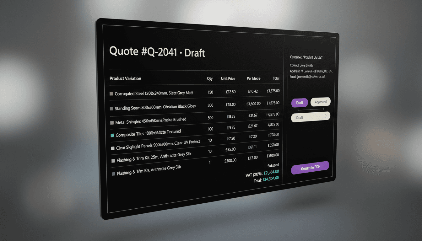 Mighty CRM quote builder with line items and status workflow